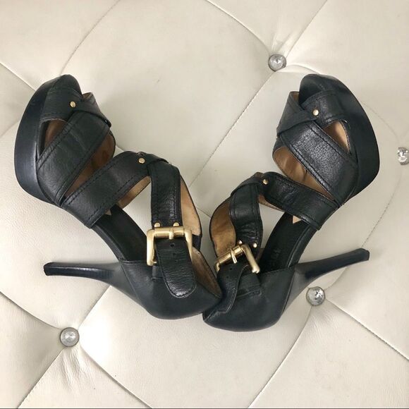 Michael Kors leather platform heels sandals 61/2 - Picture 1 of 8